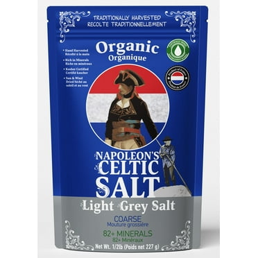 Napoleon's Celtic Salt - Celtic Salt Organic 82 Minerals Coarse, 1/2lb Resealable Bag, Celtic Salt, Naturally Moist, Hand Harvested, Unrefined French Sea Salt, 100% Natural (0.5lb Grey Coarse)