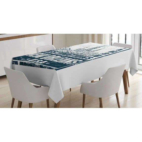 New Orleans Tablecloth, Famous Destinations in Louisiana State Architecture with Grunge Effect, Rectangular Table Cover for Dining Room Kitchen, 60 X 90 Inches, Dark Blue White, by Ambesonne