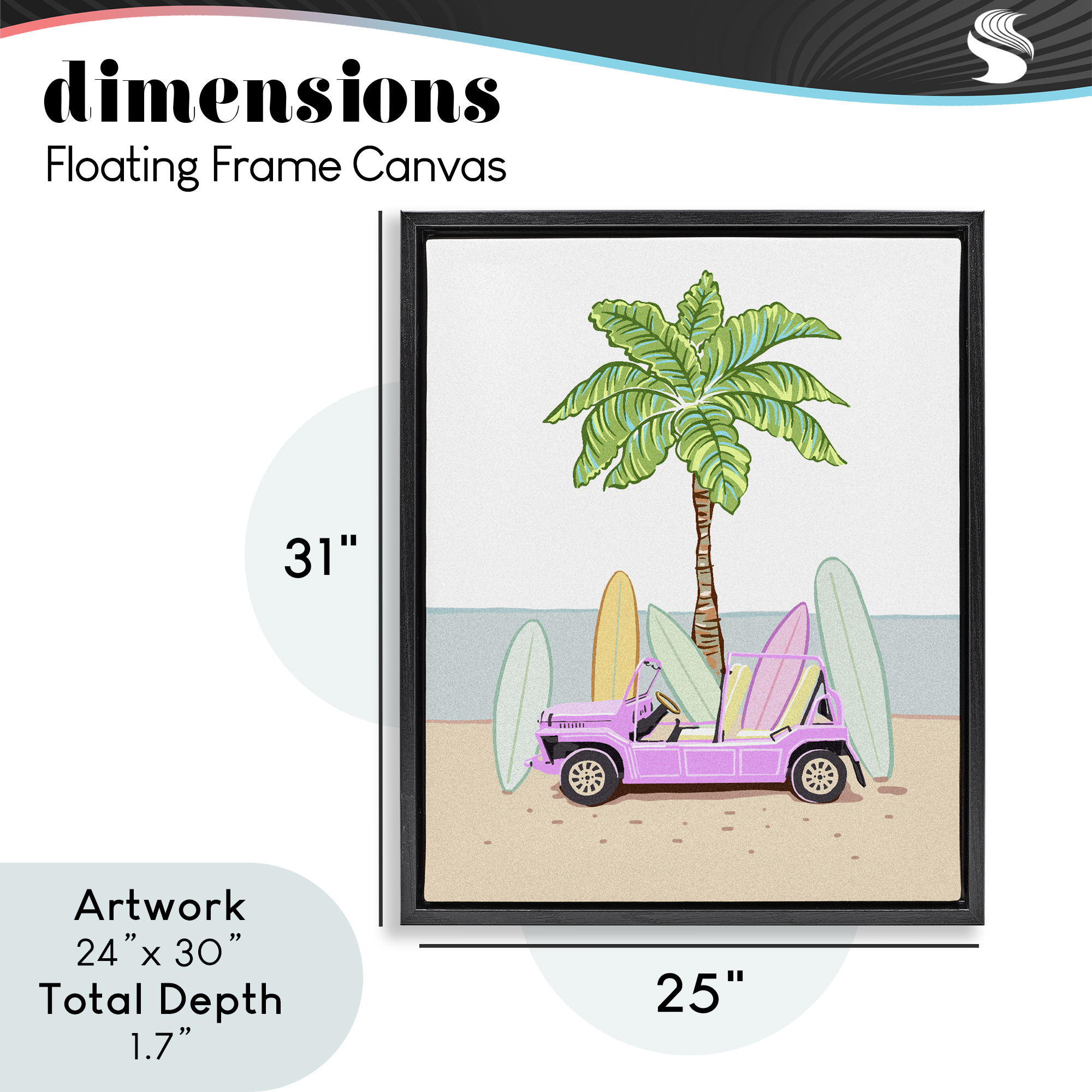 Surfboard Filled Car Black Framed Floater Canvas Wall Art, design by Ziwei Li