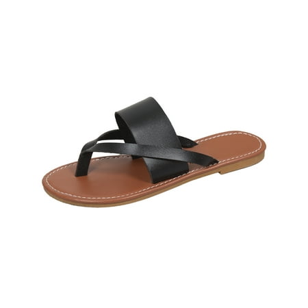 

Woobling Ladies Thong Sandals Beach Flip Flops Slip On Flat Sandal Women Slides Lightweight Casual Shoes Summer Clip Toe Black 6.5