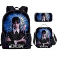 thumbnail image 1 of Sac à Dos Wednesday Addams Ensemble Trois Pièces Sac d'École Étudiant Sac en Toile V, 1 of 4