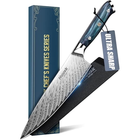 Japanese Chef Knife, 8" Stainless Kitchen Knife with Ergonomic Resin Handle & Sheath, Kitchen Knives Full Tang, Japanese High Carbon Steel Cooking Knifes, Fathers' Day Gift Idea for Dad