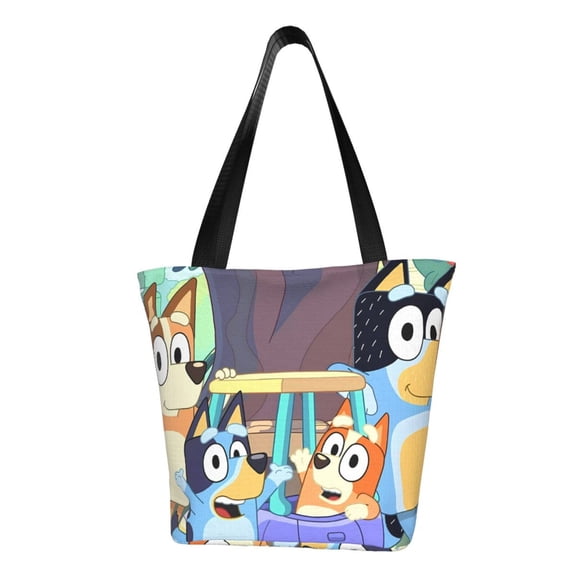 Kowoue Bluey Pattern Tote Bag Aesthetic Shoulder Bag, Grocery Tote with Shoulder Straps, Large Collapsible Tote with Protective Foam Lining