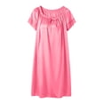 thumbnail image 4 of Blmnix Lightweight Nightgowns Sleep Shirts for Women Satin Nightgown Sleep Dresses Sleep Dress Knee Length Short Sleeve Red Crew Neck Mumu Nightgown for Women, 4 of 7