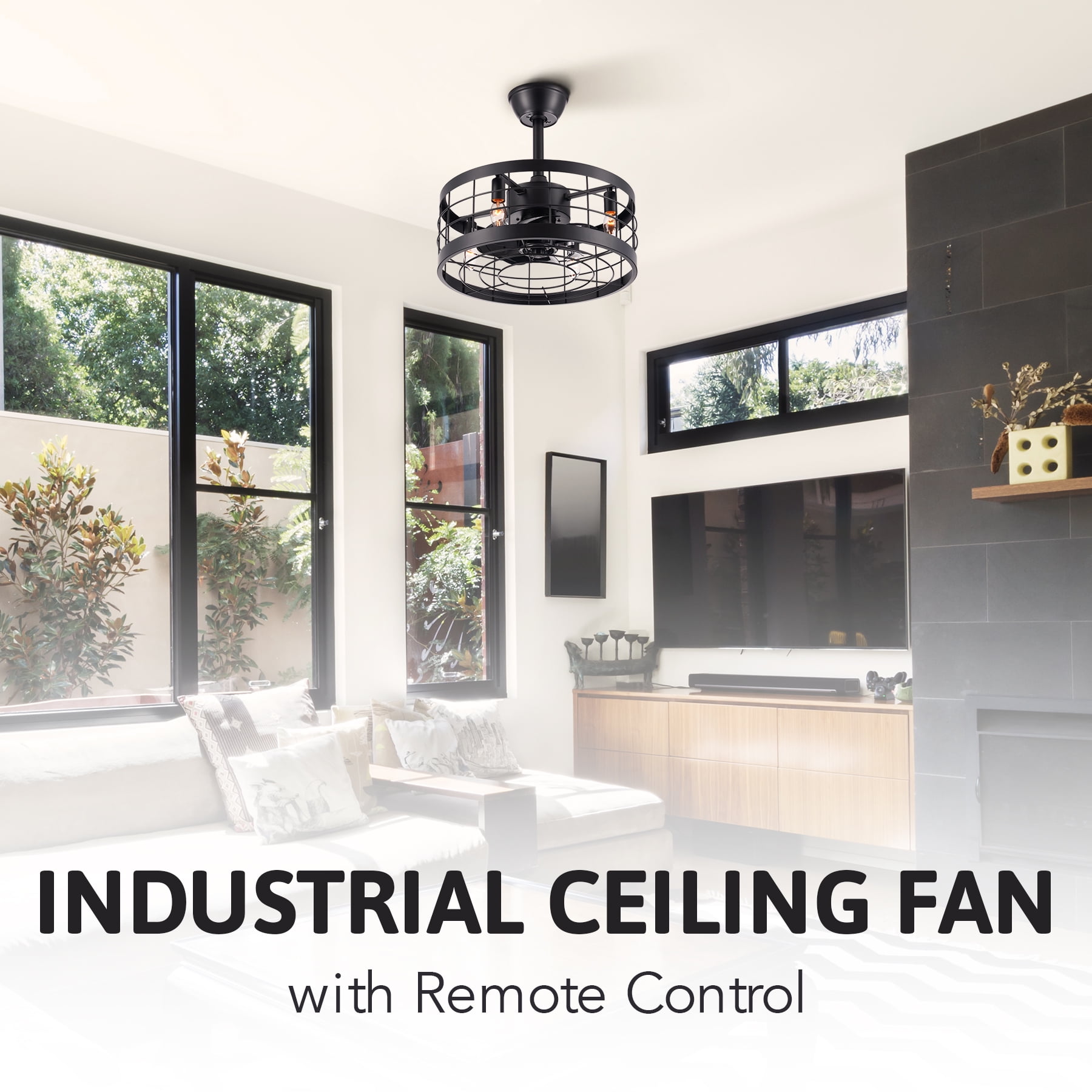 Bestco Caged Ceiling Fan with Enclosed Blades Lights Remote Timer 3