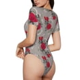 thumbnail image 2 of Pofeuu Rose Flowers Print Short Sleeve Body Suits Women Round Neck Bodysuits for Women Onesie Adult Set Body Suit-XX-Large, 2 of 7