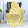 thumbnail image 4 of Daisy Soft Flannel Fleece Throw Blanket, Deformed Shape Silhouette Flowers on Gingham Style Summer Print Background, Cozy Plush for Indoor and Outdoor Use, 60" x 80", Mustard and White, by Ambesonne, 4 of 5