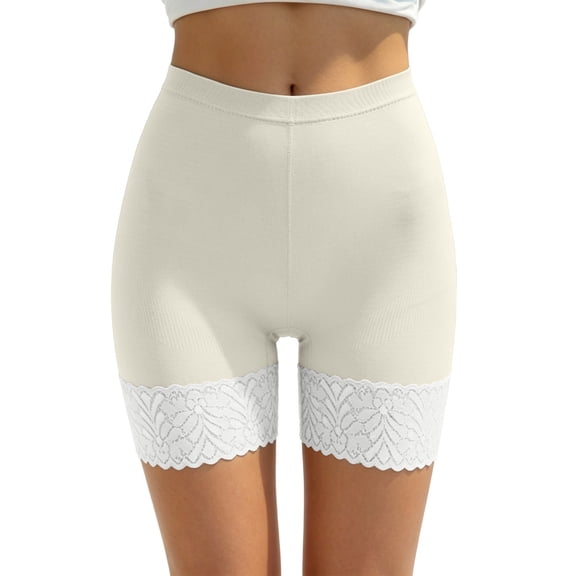 ZQUUVOU Women's Lace Slip Shorts for Under Dresses Summer Seamless Shorts 4 Inch Boyshorts Underwear Breathable Shorts White