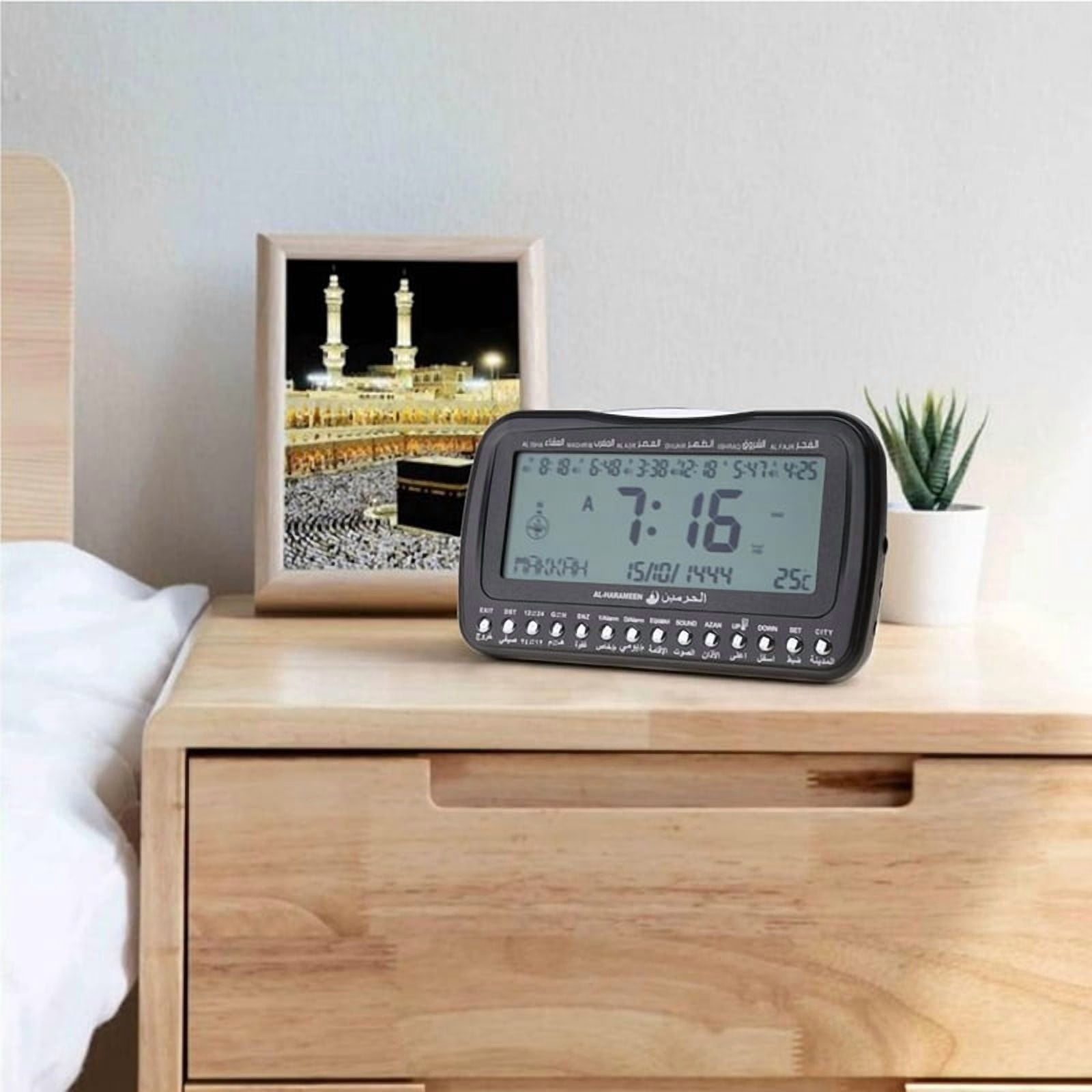 Backlit Desk Clcok Islamic Azan Athan Prayer Alarms Table Clock Temp Display Direction Digital B