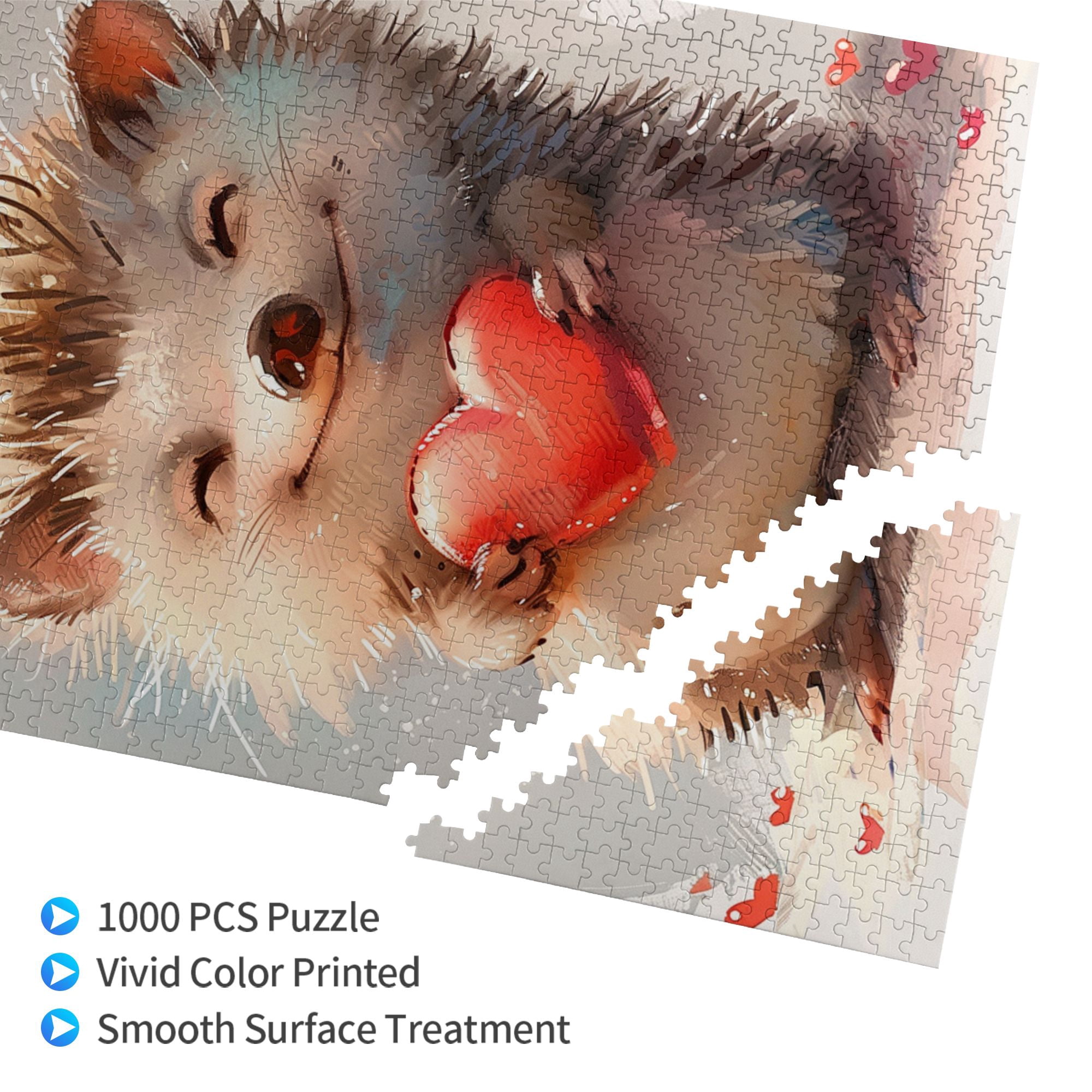 1000 pcs Cute Hedgehog & Red Heart puzzles for adults 1000 pieces,Creative Activity Hobbies for Adults,Enchanting Hedgehog Animal Wooden Puzzle,Great for Relaxation and Display for Puzzle Enthusiast