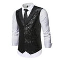 thumbnail image 3 of VBTAPA Mens Formal Suit Vest Lapel Collar Long Sleeve Slim Fit Waistcoat Wedding Party Tuxedo Vests Black M, 3 of 8