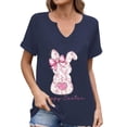 thumbnail image 1 of Corto para las Mujeres Casual Verano 2025 Pascua Impresión V-Cuello Camiseta, Ligero 95% Poliéster 5% Spandex Top para Toda la Temporada Hogar Y Diario, 1 of 7