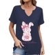thumbnail image 1 of Corto para las Mujeres Casual Verano 2025 Pascua Impresión V-Cuello Camiseta, Ligero 95% Poliéster 5% Spandex Top para Toda la Temporada Hogar Y Diario, 1 of 7