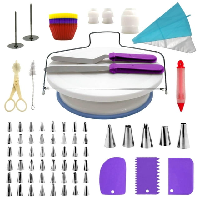 106Pcs Cake Decorating Supplies Kit Baking Fondant Tool Set Turntable Piping Bag Pen Spatula DIY Cake Cupcake Decorating Icing Tool Set