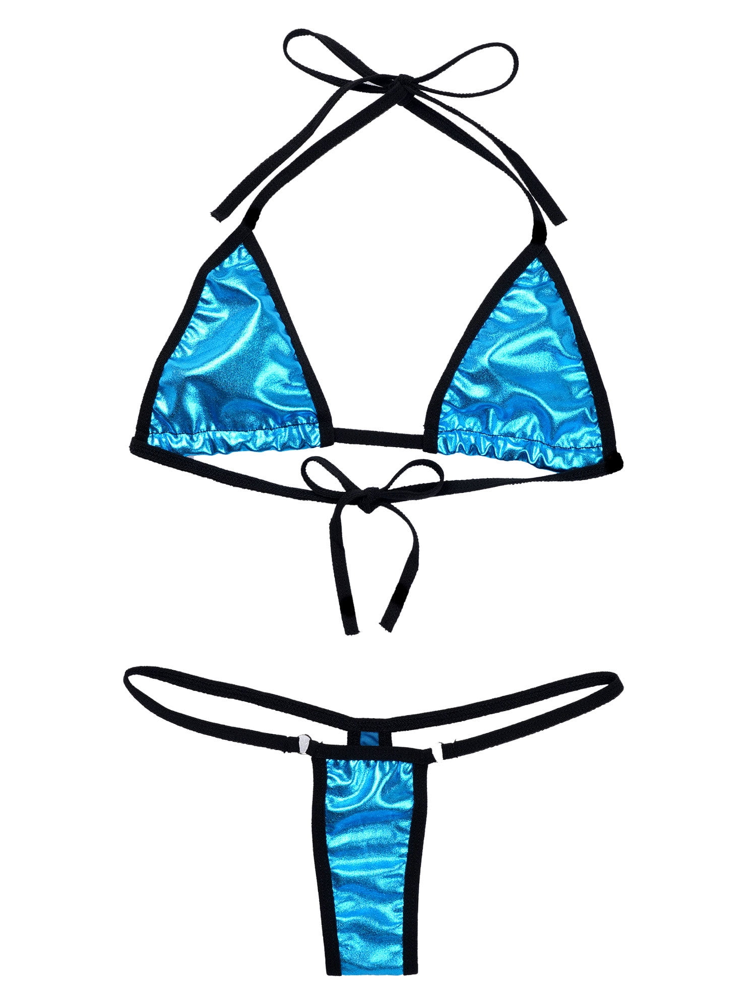CHICTRY Womens Shiny Two-piece Bikinis Set Patent Leather Halter