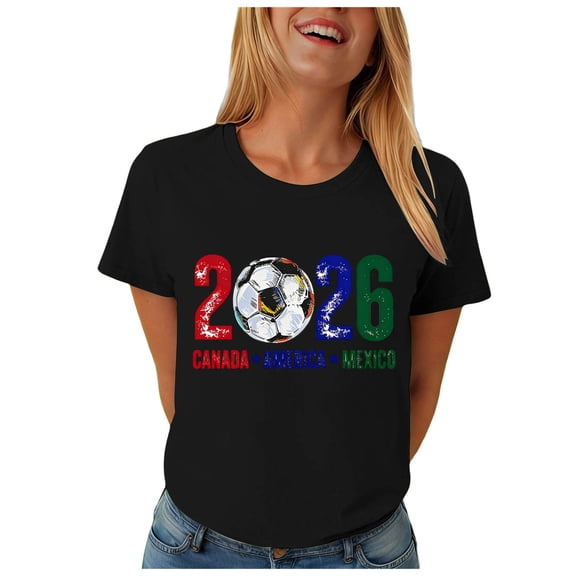 felwors Football Fan T-Shirt 2026 World Cup Crew Neck Short Sleeve Summer Graphic Tee (Black, XXXL)