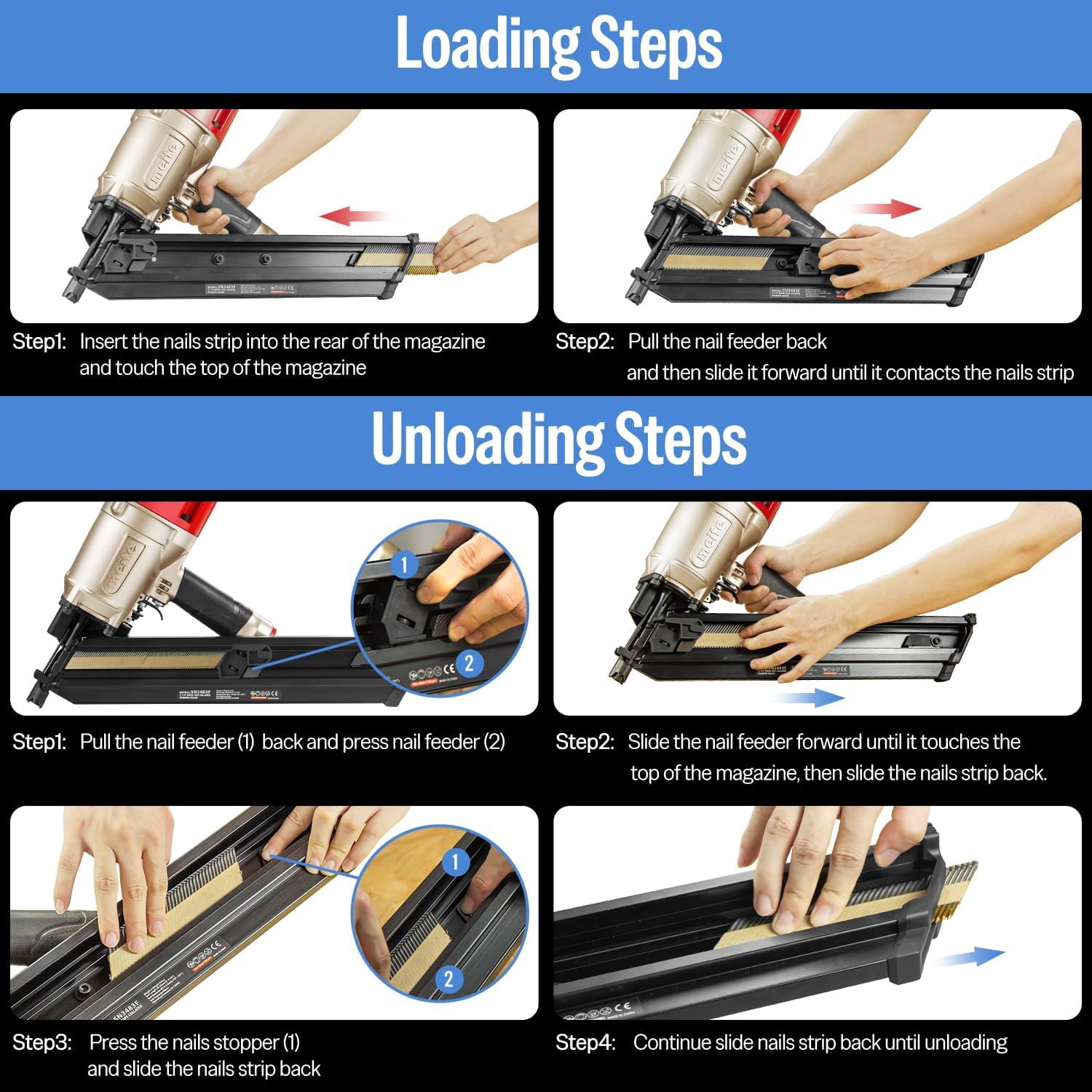MEITE SN3483F Pneumatic Framing Nailer Accepts 2-Inch up to 3-1/4-Inch with 30 Degree Angled Paper Collated Framing Nails