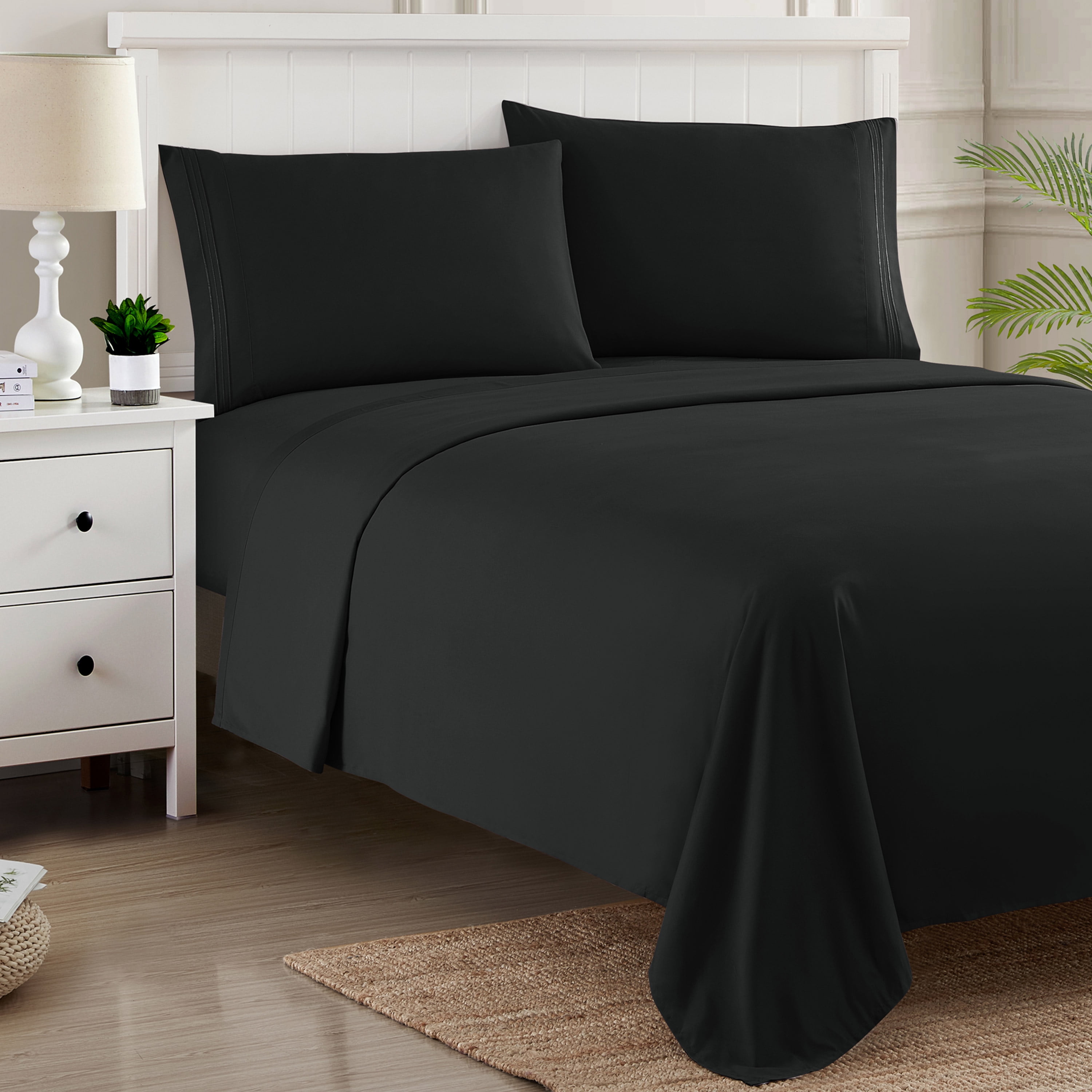 Sweet Home Collection 1800 Series Bed Sheets - Extra Soft Microfiber Deep Pocket Sheet Set - Black, Twin XL