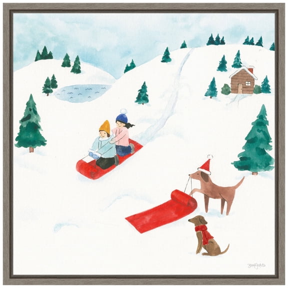 Amanti Art Winter Scene IV Dogs Framed Canvas Wall Art Print