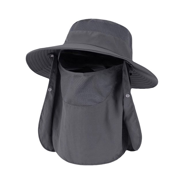 CSChome Sun Protection Hat Unisex Hat with Face Front Cover Face Neck Protection Hollow Mesh Windproof Fixed Strap UV Foldable Sunscreen Breathable