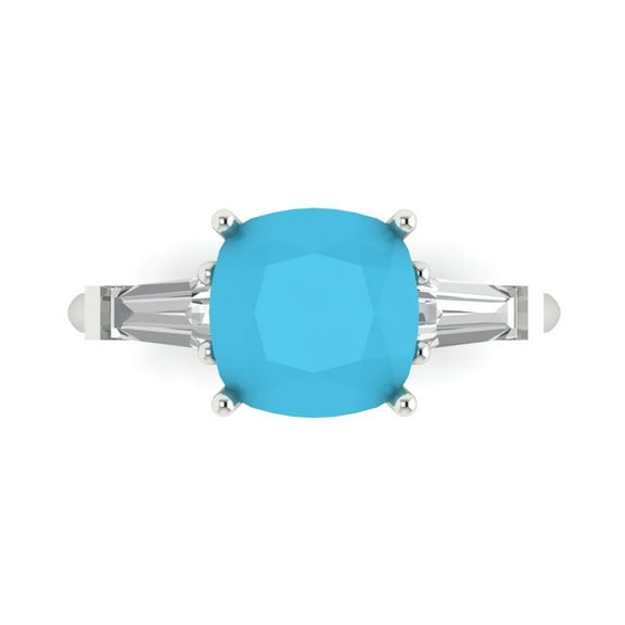 Clara Pucci 14K White Gold 3ct Turquoise Three-Stone Ring for Women