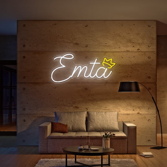 UPONRAY Single Line Custom Neon Signs with Crown, Usb Powered with Adjustable Brightness Wall Decor for Gifts, Cool White, 5 inch