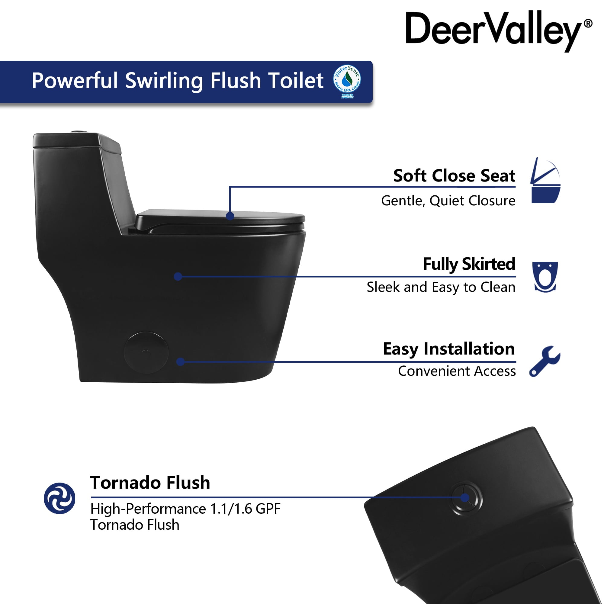 Prism 1-Piece 1.1/1.6 GPF Dual Flush Elongated Toilet in Black, Seat Included
