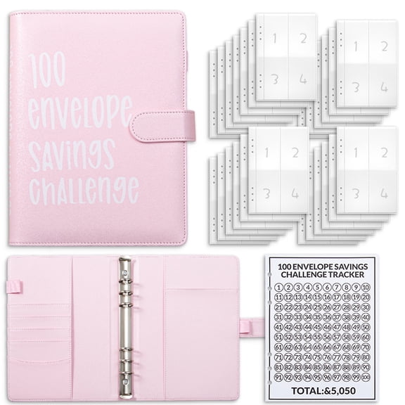 Money Saving Binder, 12-month Envelopes Money Saving Challenge Binder, Easy and Fun Way to Save $5,050, 100 envelope savings challenge book for Office,Home,School