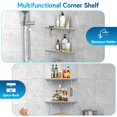 thumbnail image 3 of Estantería de ducha esquinera empotrable de acero inoxidable 304 de 10 pulgadas plata para baño con ganchos para pared de azulejos paquete de 2, 3 of 6