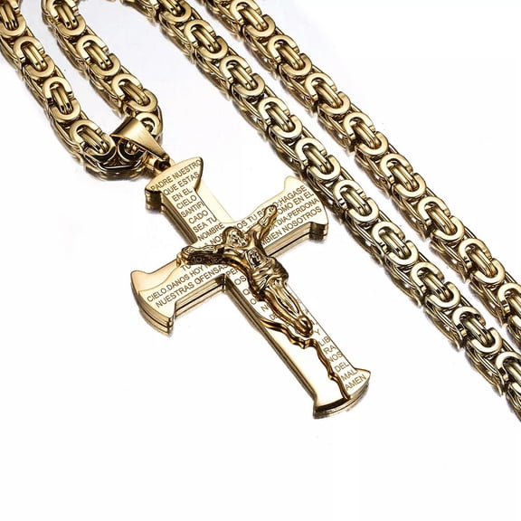 QQTDFG Jesus Cross Pendant For Men Women Hot 22" 6mm Stainless Steel Byzantine Necklace-default