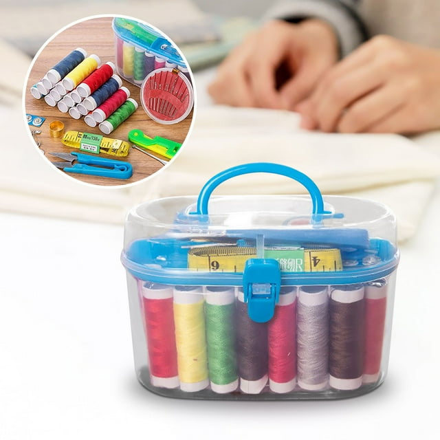 Set de Agujas E Hilos para El Hogar | Caja Organizadora de Doble Capa | Juego de Herramientas de Costura de Alta Gama | Más de 20 Herramientas | Hilos de 16 Colores | Plástico Seguro para Uso Aliment