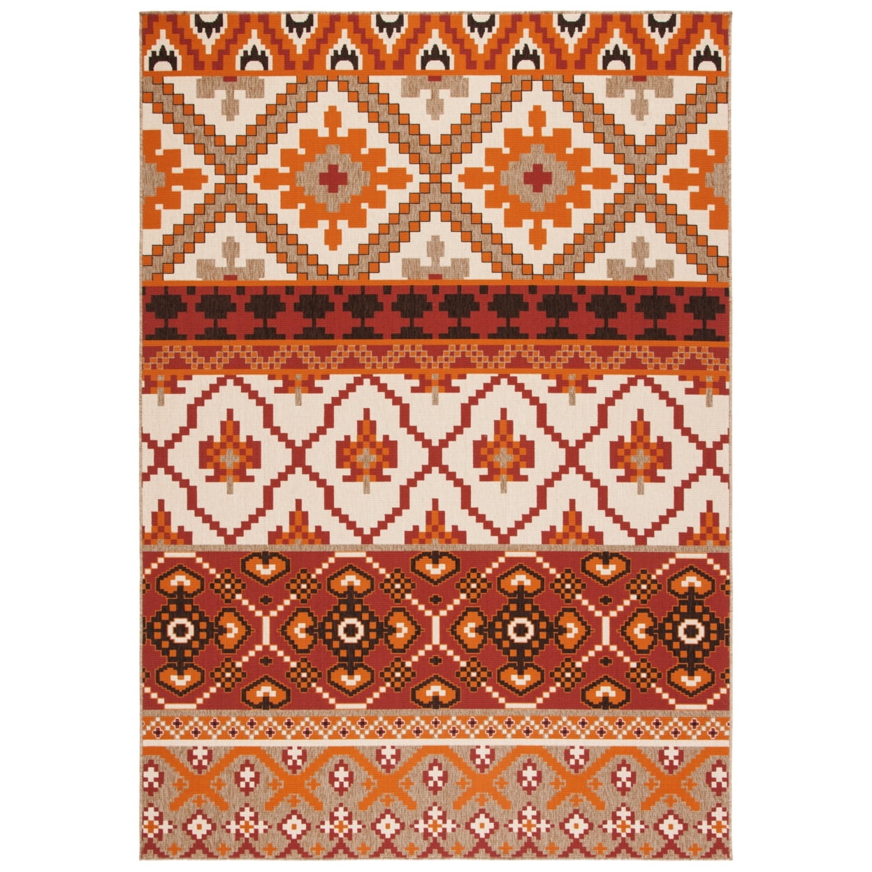 SAFAVIEH Veranda Dogon Southwestern Indoor/Outdoor Area Rug, 6'7" x 6'7" Round, Red/Beige
