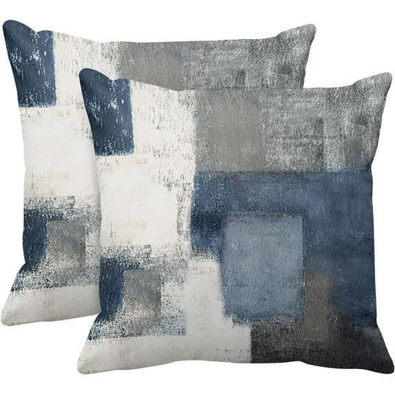Set of 2 Throw Pillow Covers Modern Abstract Painting Blue White and Gray Decorative Sofa Pillow Cases Home Decor Standard Square 18x18 Inches Pillowcases