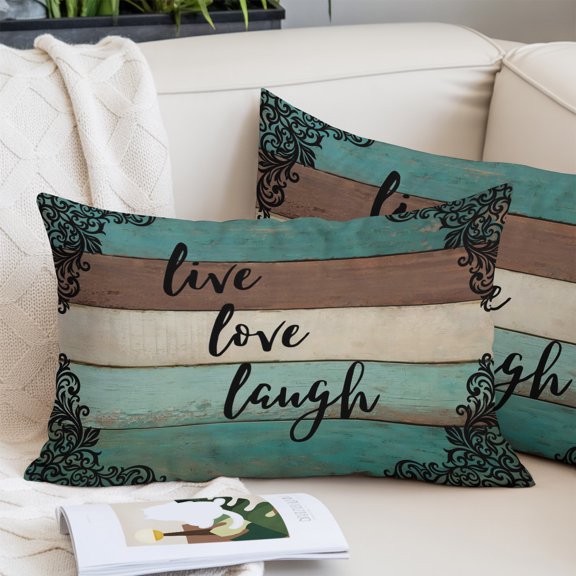 Vintage Boho Pillow Covers 20x36 Inch King Size, Farmhouse Retro Teal Brown Wooden Grain Decorative Pillowcase with Zipper, Microfiber Pillow Protector, Breathable Pillowcases for Couch Sofa Bed