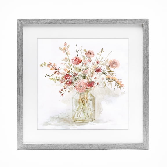 Stupell Industries Springtime Blooms in Glass Vase Gray Framed Print Under Glass, design by Carol Robinson