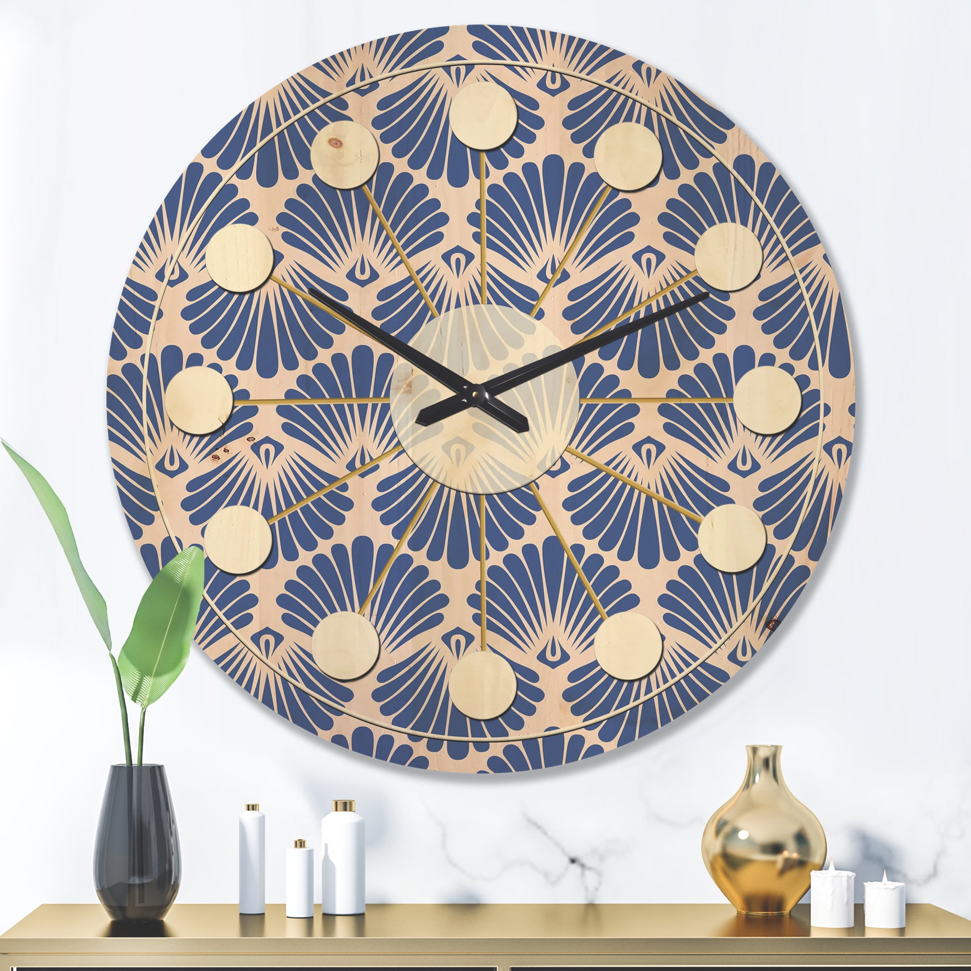 Designart 'Blue Waves Retro Pattern' Mid-Century Modern Wood Wall Clock