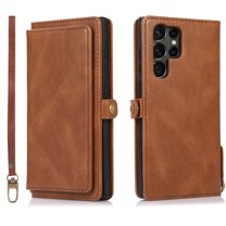 Galaxy S22 Ultra Case,Dteck Magnetic Leather Card Wallet Removable Shockproof Rubber Hybrid Case Cover For Samsung Galaxy S22 Ultra,Brown