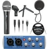 Audio Technica ATR2100X-USB Dynamic Microphone with AudioBox USB 96 Audio Interface, Blucoil Pop Filter, Instrument Cable