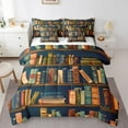 thumbnail image 1 of YST 7 Pcs Bookshelf Bedding Set For Boys, Queen Size Library Comforter Set Retro Wooden Bookshelf Sheets And Pillowcase, Academic Educational Bed In A Bag, Dark Blue Brown Bed Set, 1 of 1