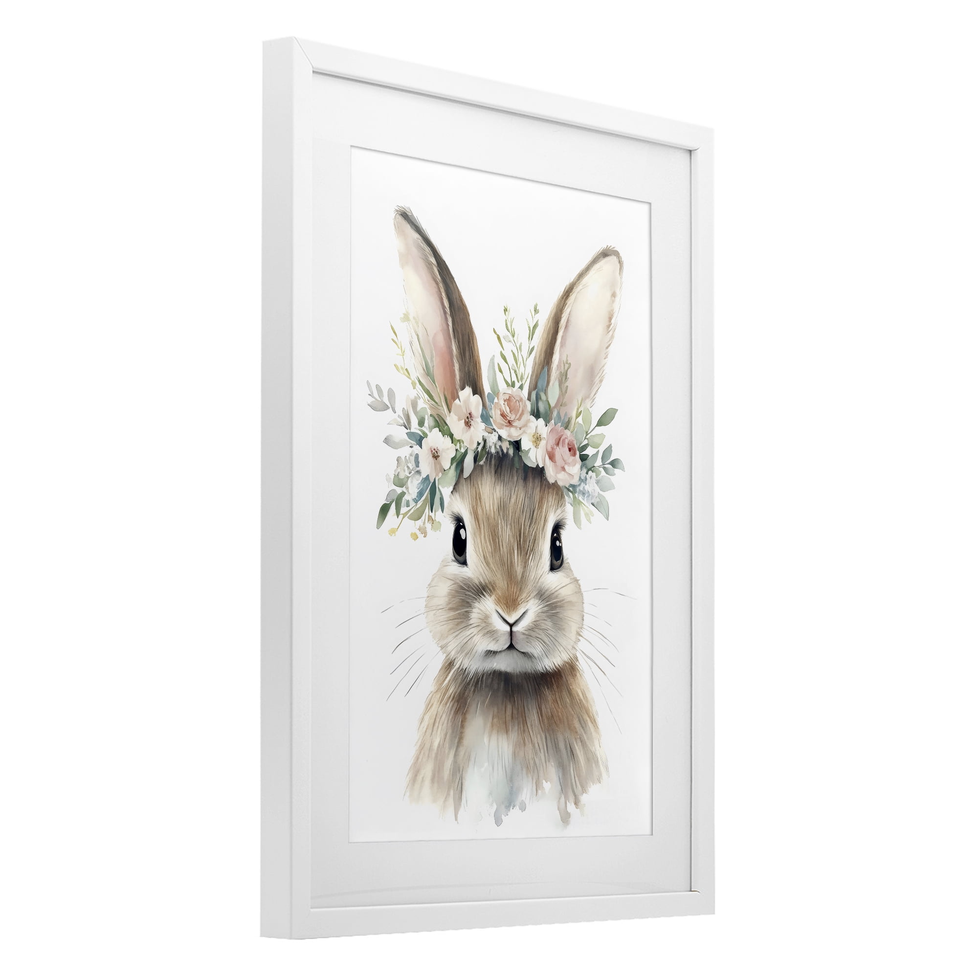 Stupell Industries Flower Adorned Baby Rabbit White Framed Print Under Glass, design by Creative Studio