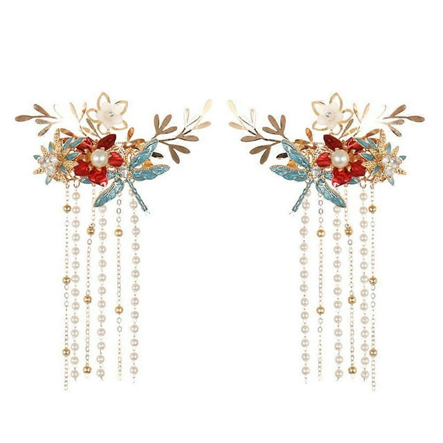 Dragonfly Tassel Hair Clips Hairpin for Back and Side Hairstyles Alloy Assorted Color 2Pcs