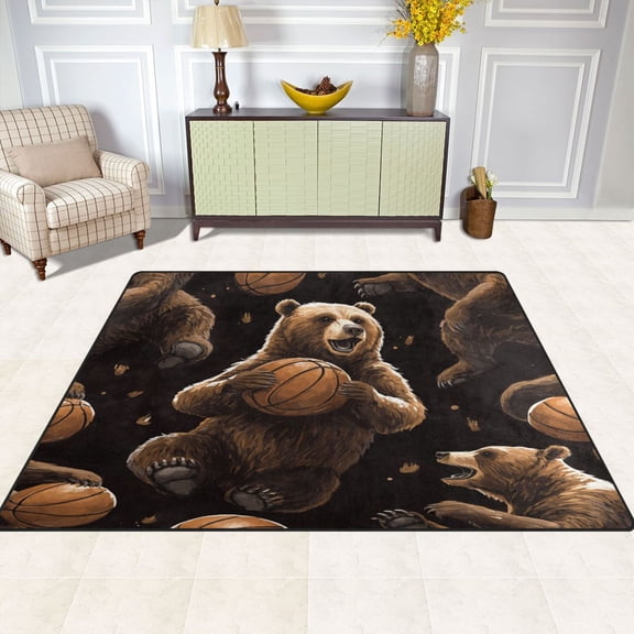 BZSMCE Vintage Area Rugs Bear Player Creative Area For Home