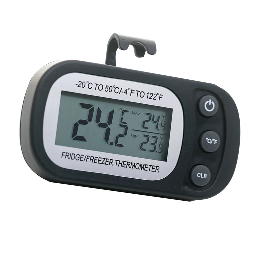 Worallymy Digital Refrigerator Thermometer Mini Freezer Thermometer  Waterproof LCD Display for Kitchen - Black 