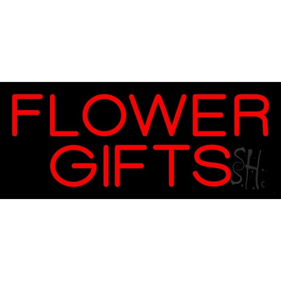 Flower Gifts In Block LED Neon Sign 10" Tall x 24" Wide - inches, Black Square Cut Acrylic Backing, with Dimmer - Premium built indoor Sign for Storefront, Store interior.