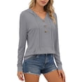 thumbnail image 5 of ClodeEU Women's UPF Sun Protection Hoodie Quick Dry Athletic Shirt for Fitness ,Long Sleeve Henley Sports Blouse Gray,Womens Plus L, 5 of 7