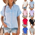 thumbnail image 3 of Sexy Dance Women Summer Button Down Blouse Shirts Cotton And Linen Short Sleeve V Neck Casual Loose Collared Tops with Pockets, 3 of 3