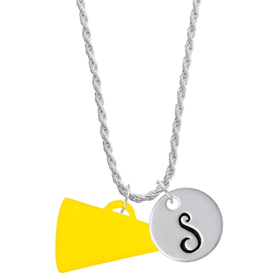 Delight Jewelry Acrylic 1.25" Yellow Megaphone Silvertone Script Initial Disc - S - Charm Necklace, 20"+3"