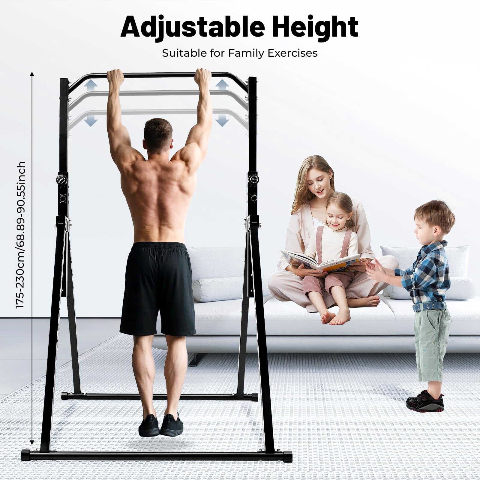 Miumaeov Foldable Pull Up Bar Free Standing, Height Adjustable Pull Up Station 440LBS, Outdoor Pullup Bar for Home Gym, Freestanding Pull Up Bar Power Tower, Foldable Pull Up Bar Dip Station
