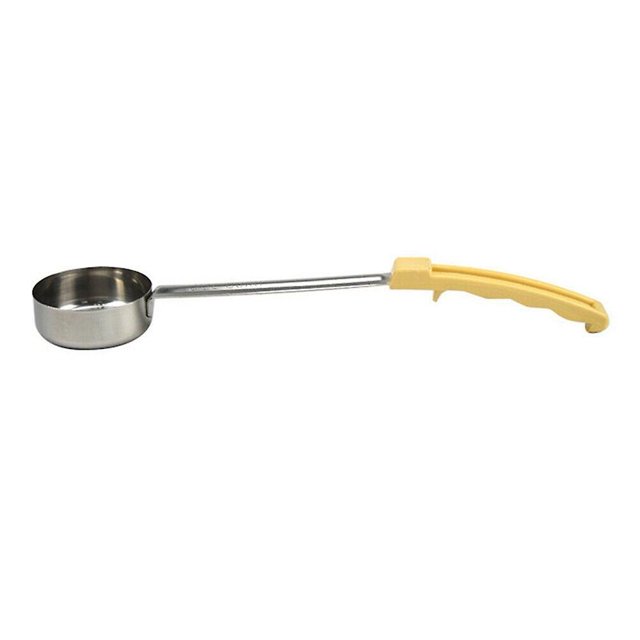 Cuchara medidora shaofei de acero inoxidable para salsa mango de goma color amarillo