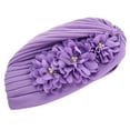 thumbnail image 2 of Dress Choice Women Solid Color Stretch Turbans with Three Flowers Decoration Head Beanie Cover Twisted Pleated Headwrap Breathable Hair Cover Beanie Hats for Women Girls, 2 of 8